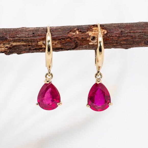 Madagascar Ruby Earrings in 14K Solid Gold | Levertops Earrings | Fine Jewelry - Picture 5 of 8